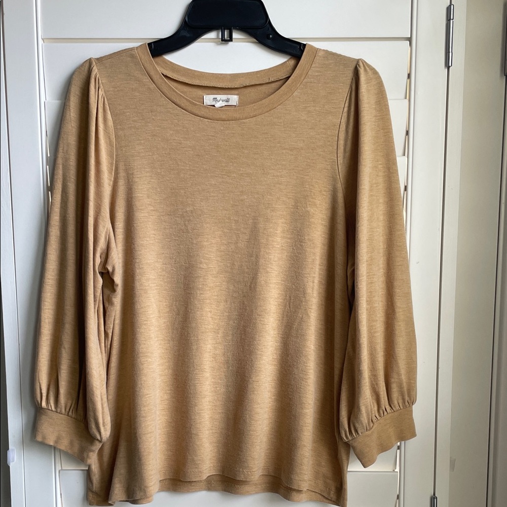 Madewell women's gold knit blend pullover T-shirt top with 3/4 sleeves GUC